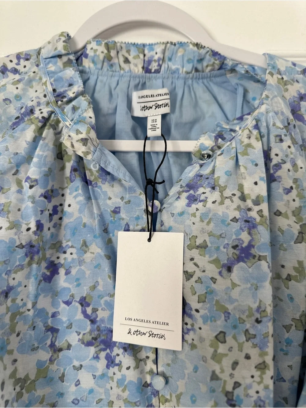 & Other Stories Silk Blue Floral Tie-Waist Mini Dress